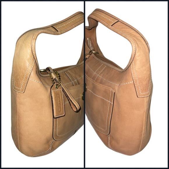 VINTAGE COACH ERGO TAN LEATHER FRONT POCKET HALF MOON SHOULDER BAG - Picture 5 of 16